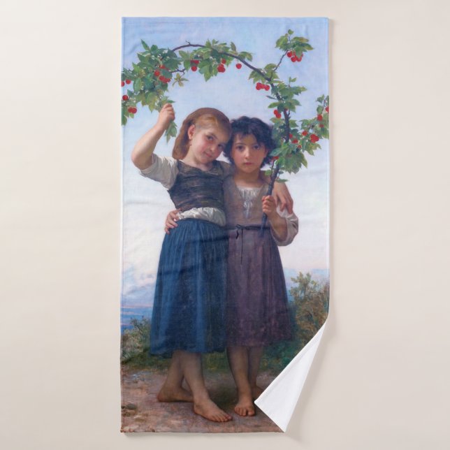Girls with The Cherry Branch, Bouguereau Bath Towel (Bath Towel)