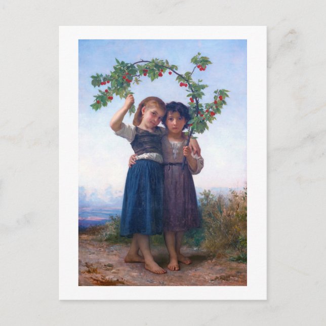 Girls with The Cherry Branch, Bouguereau Postcard (Front)
