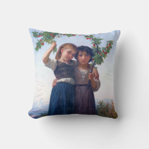 Girls with The Cherry Branch, Bouguereau Throw Pillow