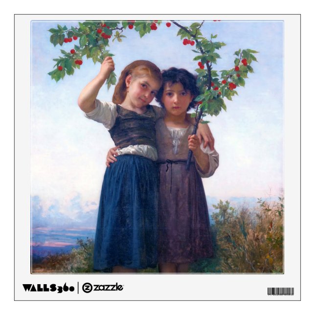 Girls with The Cherry Branch, Bouguereau Wall Decal (Front)