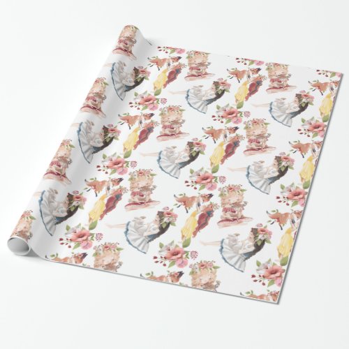 Girls with Woodland Animals Pattern for Kids  Wrapping Paper