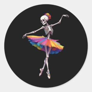 Girls Women Halloween Dancing Skeleton Rainbow Lle Classic Round Sticker