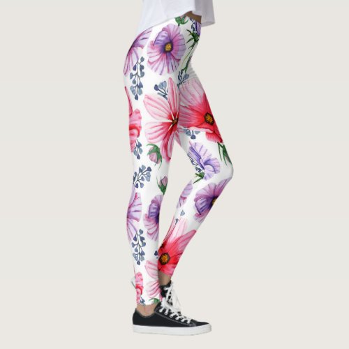 Girls  Women Leggings Red  Purple Floral Nature Leggings