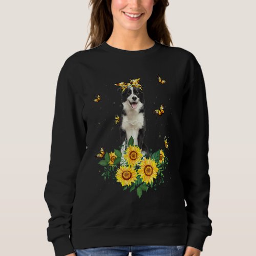 Girls Women Mom Border Collie Dog Sunflower Sweatshirt