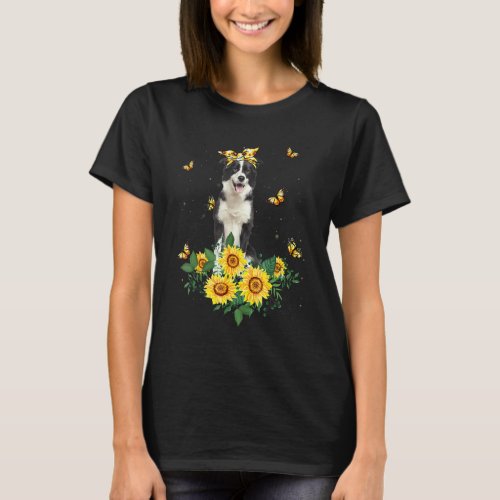 Girls Women Mom Border Collie Dog Sunflower T_Shirt