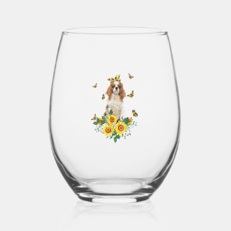 Girls Women Mom Cavalier King Charles Spaniel Dog  Stemless Wine Glass