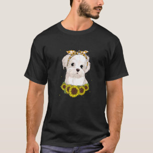 Girls Women Mom Maltese Dog Sunflower Puppy  Mothe T-Shirt