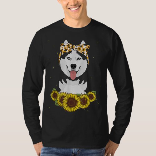 Girls Women Mom Siberian Husky Dog Sunflower Gift T_Shirt