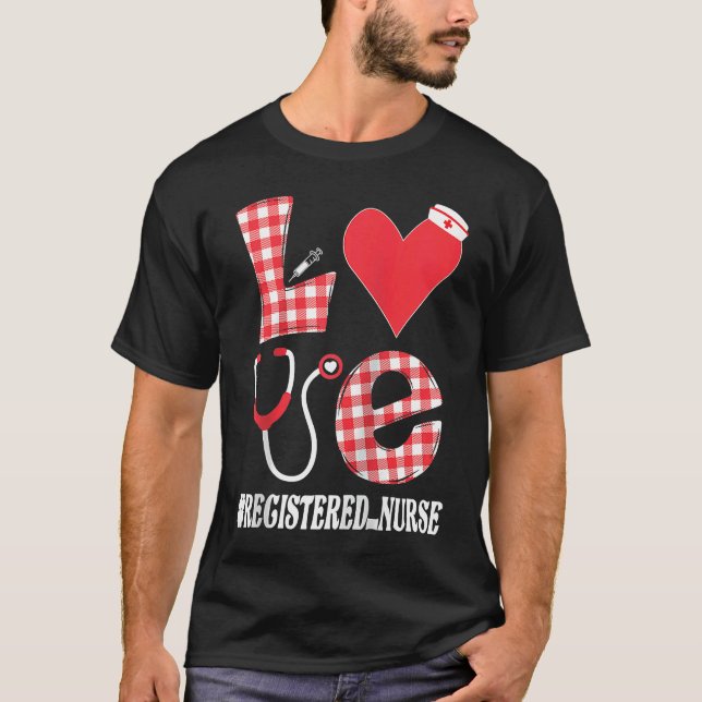 Girls Women RN Nurses Valentines Day Hearts Stetho T-Shirt (Front)