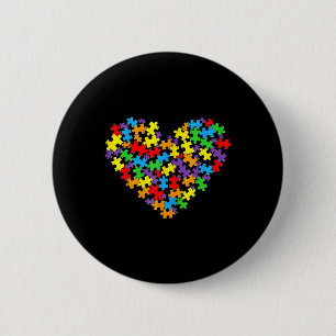 Girls Womens Autism Awareness Heart Puzzle Piece Button