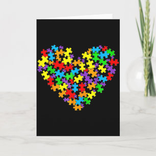 Girls Womens Autism Awareness Heart Puzzle Piece  Card
