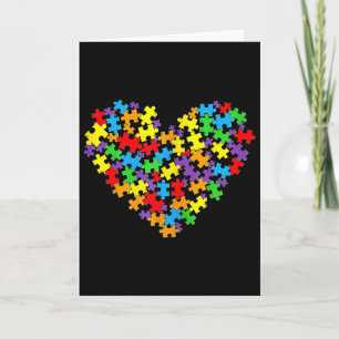 Girls Womens Autism Awareness Heart Puzzle Piece Card
