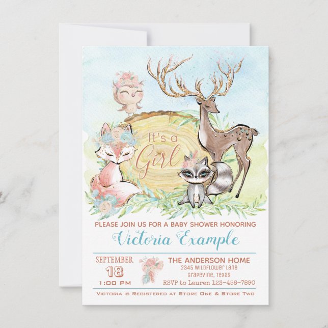 Girls Woodland Baby Friends Baby Shower Invitation (Front)