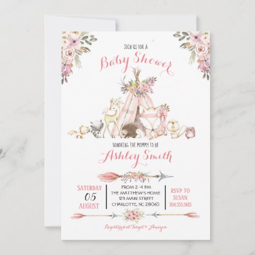 Girls Woodland Baby Shower Invitations