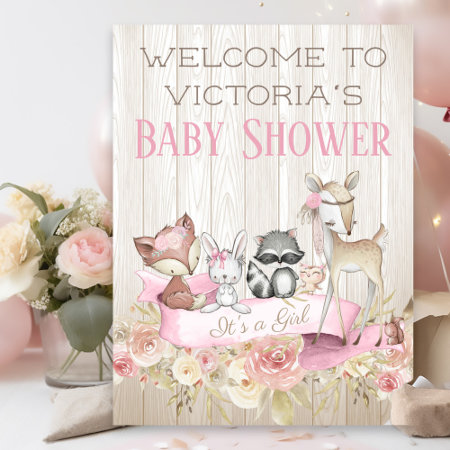 Girls Woodland Baby Shower Welcome Sign