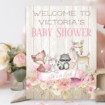 Girls Woodland Baby Shower Welcome Sign at Zazzle
