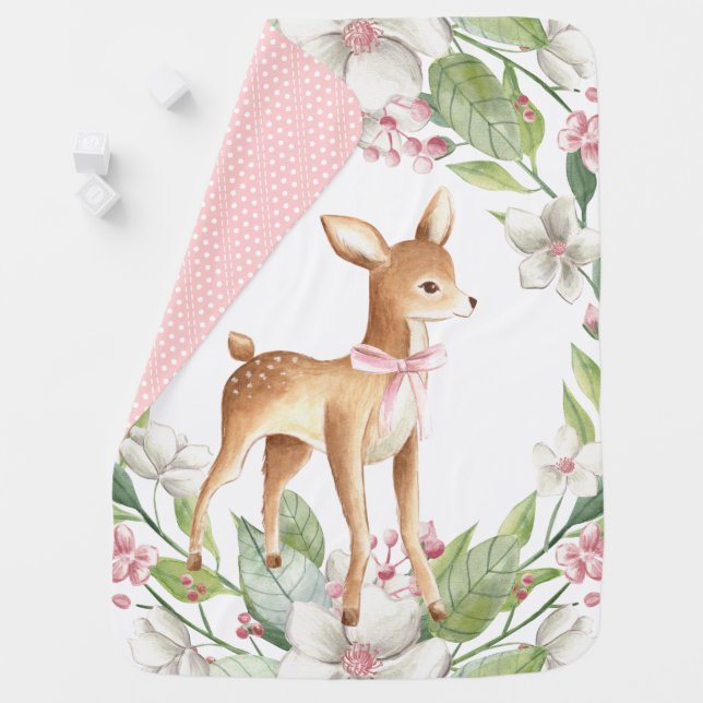 Girls Woodland Deer Baby Blanket (In Situ)