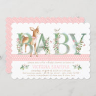 Girls Woodland Deer Baby Shower Invitations