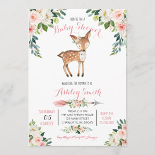 Girls Woodland deer Baby Shower Invitations