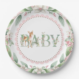 Girls Woodland Deer Baby Shower Paper Plates