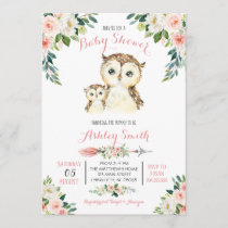 Girls Woodland owl Baby Shower Invitations