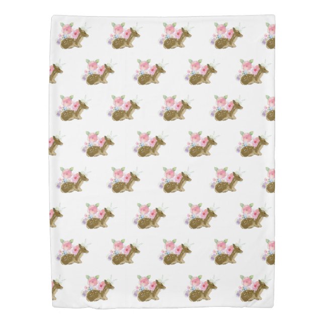 Girl's Woodland Pink Wildflowers Duvet Cover (Front)
