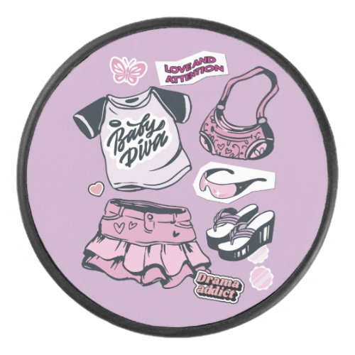Girls Y2K pink fashion design Hockey Puck