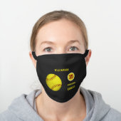 girls yellow softball team spirit personalized black cotton face mask (Worn)