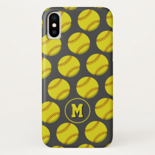 girls yellow softballs pattern sporty monogrammed iPhone x case