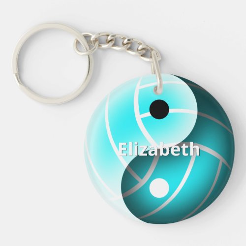 girls yin and yang turquoise volleyball keychain