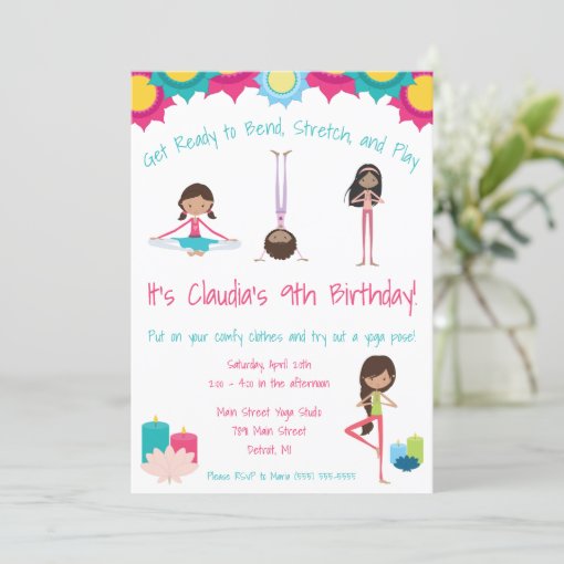 Girls Yoga Themed Birthday Party Invitation Zazzle