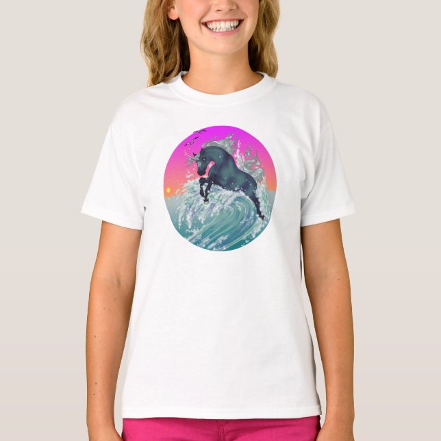 Girl's Youth Unicorn Shirt "Medium" in Neon Yellow (Front)