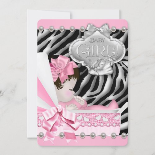 Girls Zebra Baby Shower Invitation