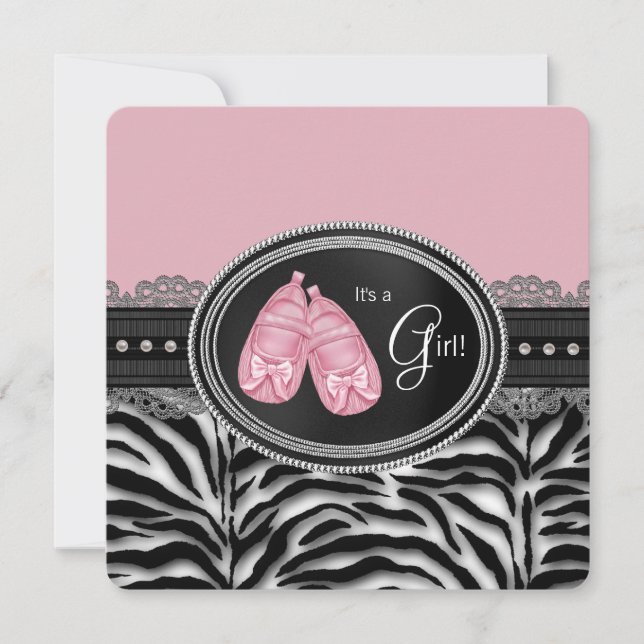 Girls Zebra Baby Shower Invitation (Front)