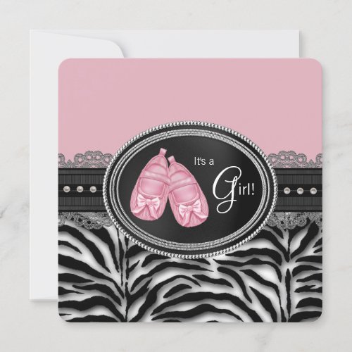 Girls Zebra Baby Shower Invitation