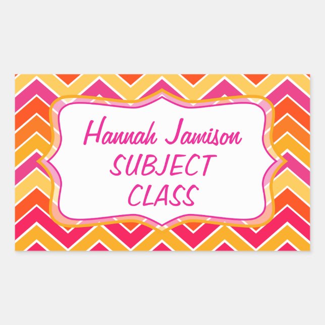 Girls zigzag name class subject label sticker (Front)