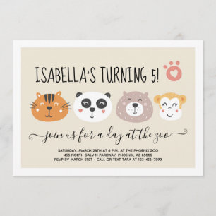Girls Zoo Animal Emoji Theme Birthday Party Invitation