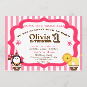 Girly 1st Birthday Circus Invitation