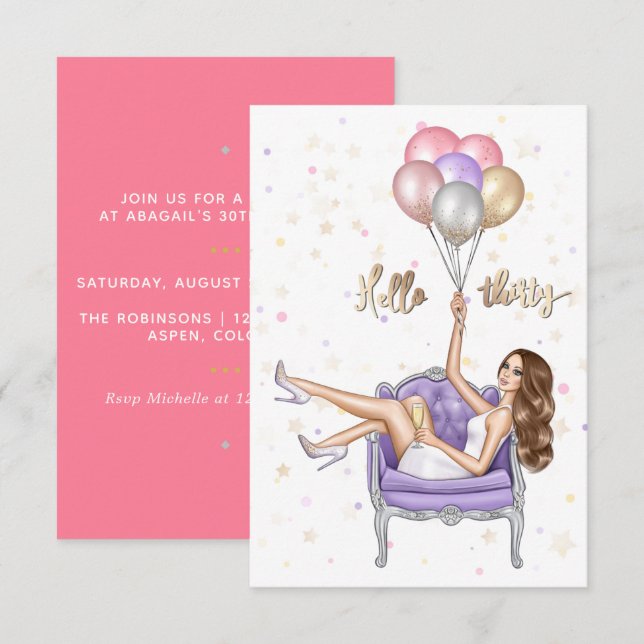 Girly 30th Birthday Party Invitation (Front/Back)