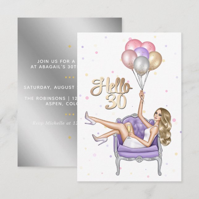 Girly 30th Birthday Party Invitation (Front/Back)