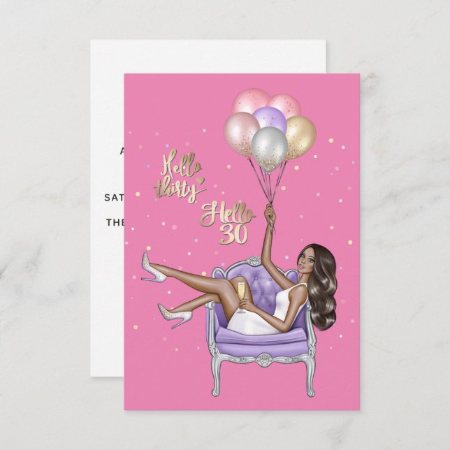 Girly 30th Birthday Party Invitation (Front/Back)