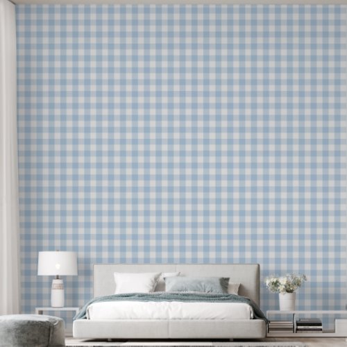 Girly 3 Light Baby Blue Gingham Buffalo Check Wallpaper