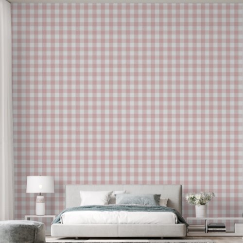 Girly 3 Light Pink Gingham Buffalo Check Wallpaper