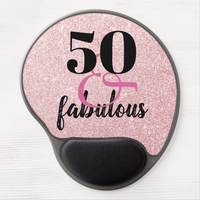 Girly 50 & Fabulous Birthday Pink Glitter Gel Mouse Pad (Front)