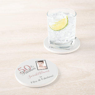 Girly 50 & Fabulous Birthday Rose Gold Photo Coaster