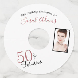 Girly 50 & Fabulous Rose Gold Birthday Photo Party Wine Glass Tag