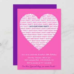 Girly 54th birthday invitation Girl Heart Pink