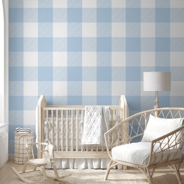 Girly 6" Light Baby Blue Gingham Buffalo Check Wallpaper (Kids)