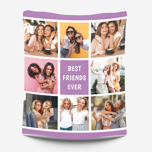 Girly 8 Photo Collage Best Friends Ever Purple Fleece Blanket (Creator Uploaded)