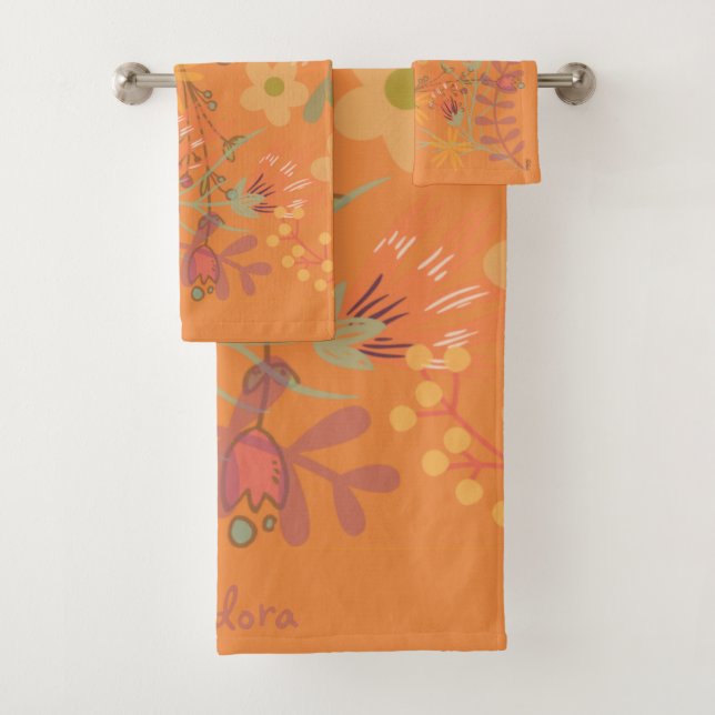 Girly Abstract Gold Leaf Colorful Flower Bath Towel Set (Insitu)